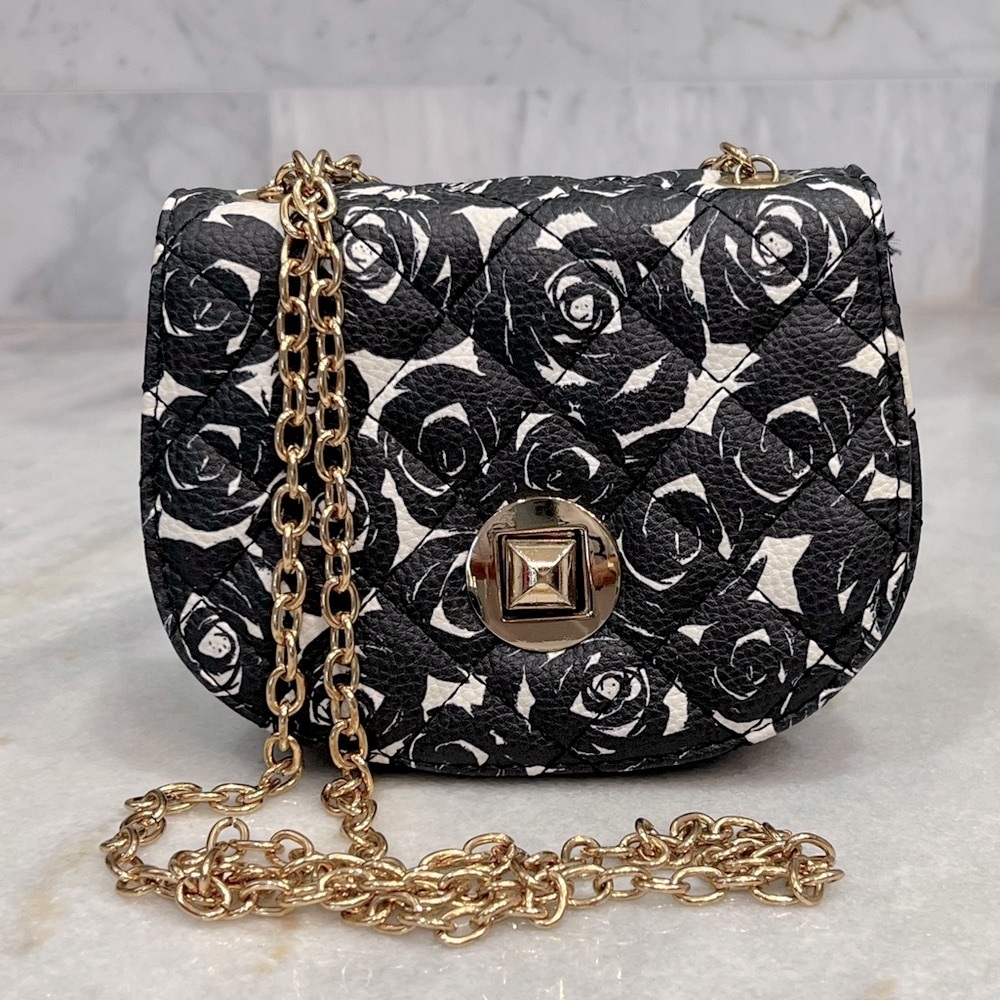 Black and White Mini Floral Gold Chain Crossbody